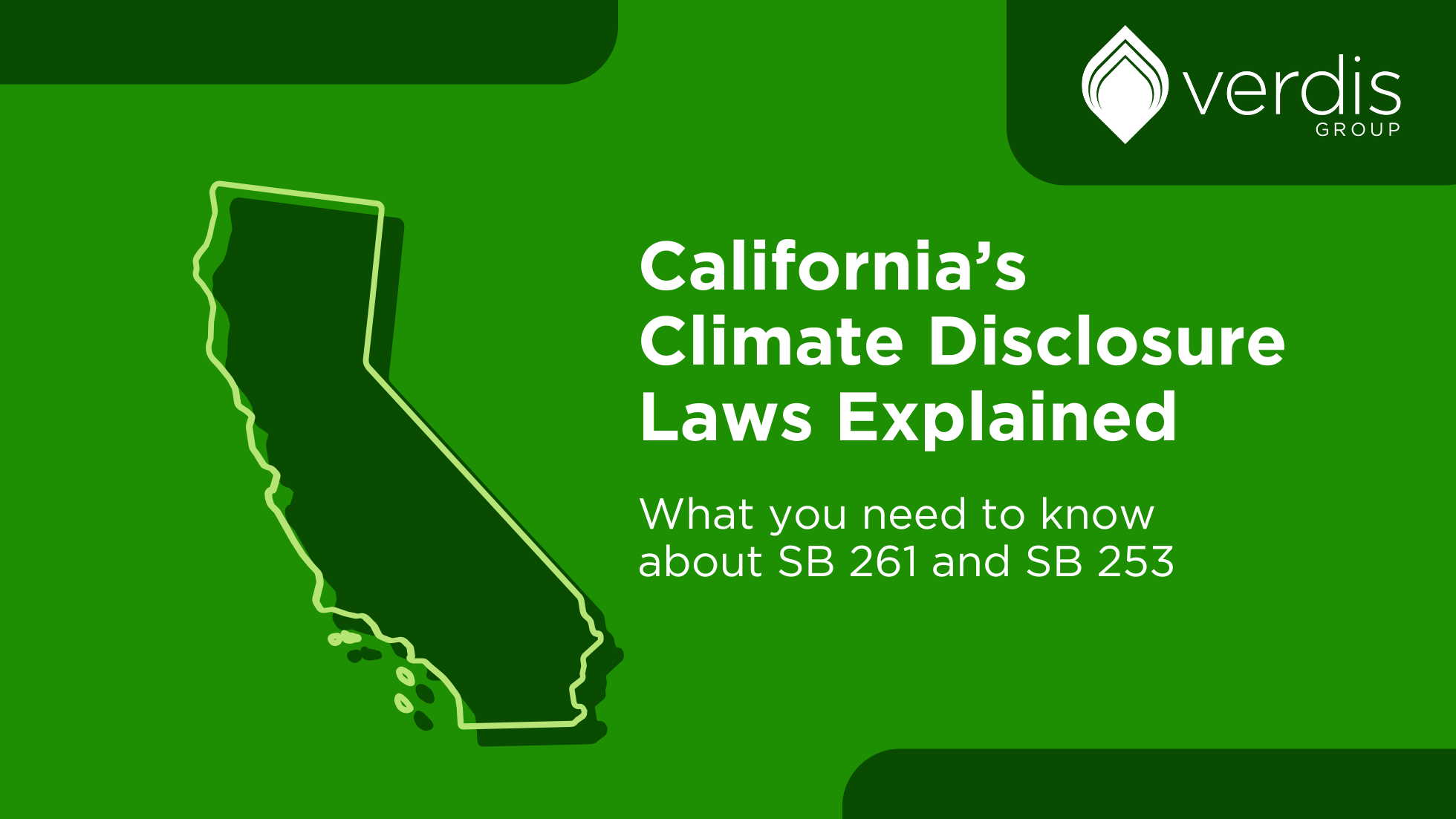 Artwork of the state of California; "California's Climate Disclosure Laws Explained" "What you need to know about SB 261 and SB 253"